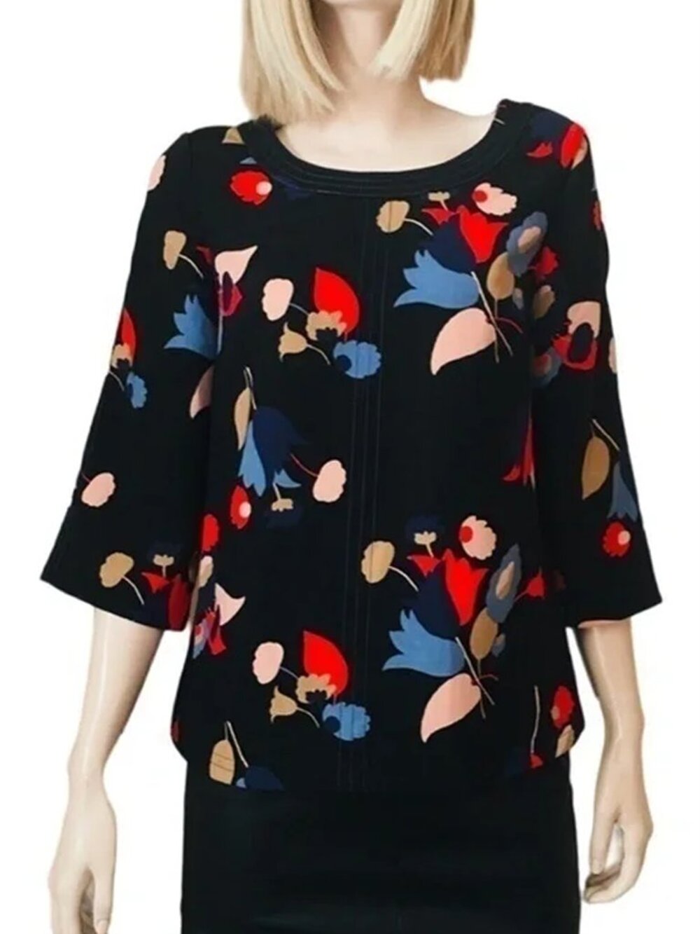 Anthropologie Boden Blouse Top Shirt Tank Floral Colorful Versatile ¾ Sleeve